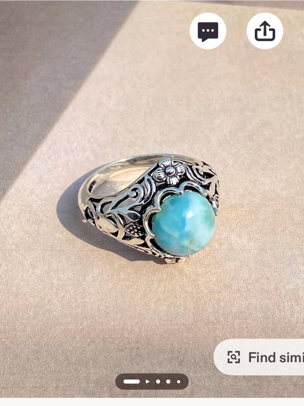 925 Sterling silver larimar Ring Sz 9.5 (stone sz 8by 8 mm) - Picture 2 of 3